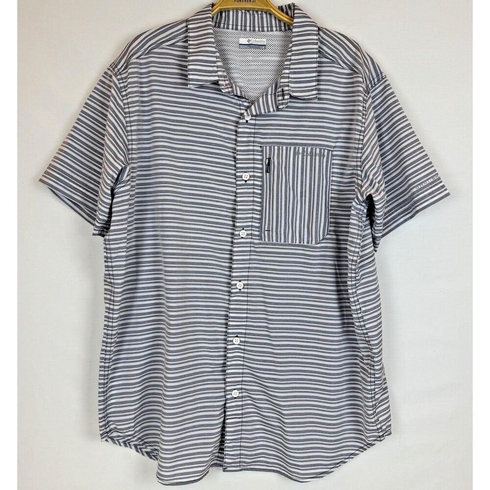 Columbia Sportswear Men's L Omni Shield Blue Stripe Button Up SS Performance